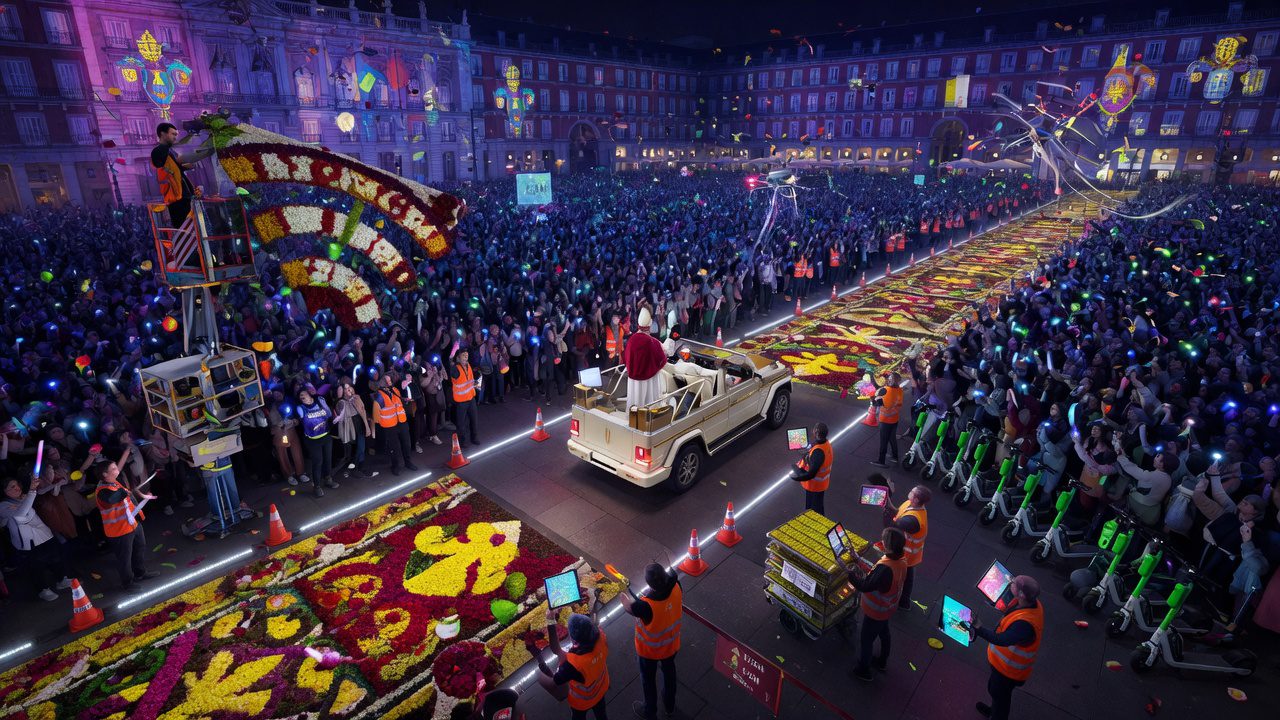 Pope Leo Madrid Procession One Million People: Logistics Comedy in the Flower Carpet Spectacle
